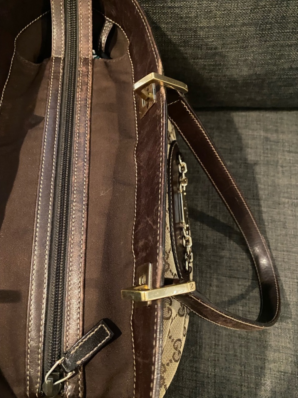 Gucci Beige GG Canvas Tote w/ Brown Leather & Gold Horsebit Hardware. Classic ❤️ - Picture 4 of 12